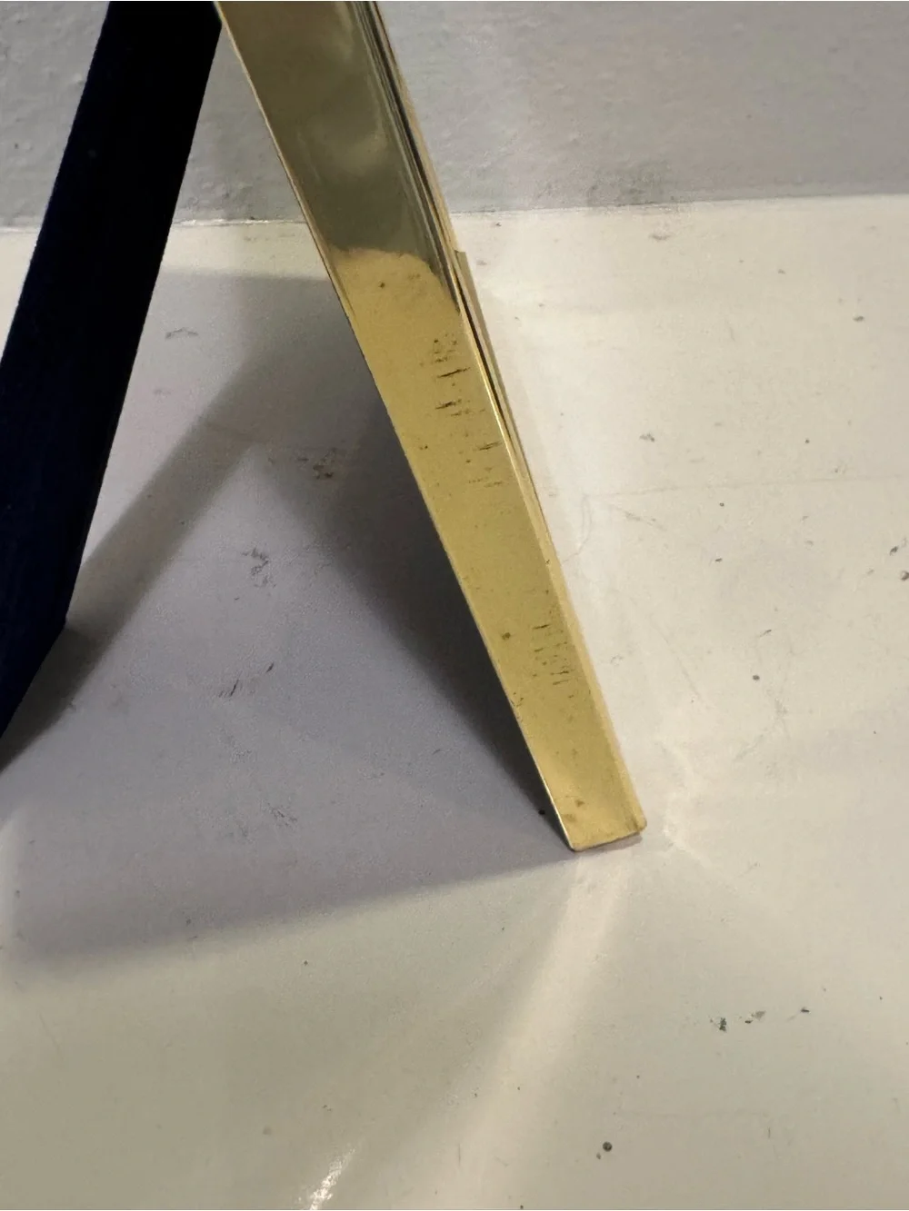 Vintage Brass 5x7 Picture Frame w/ Blue Velvet Backing & Easel